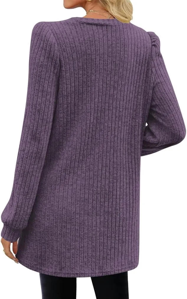 2025 Long Shirts for Women to Wear with Leggings Long Sleeve Tunic Tops Loose Fit Dressy Tunic Sweaters with Pockets