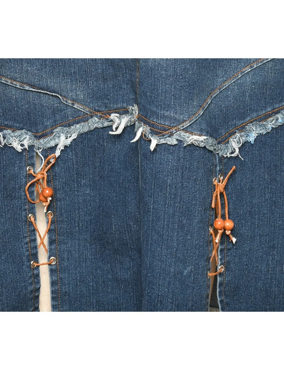 A-Line Corset Detail 1990s Denim Skirt - M