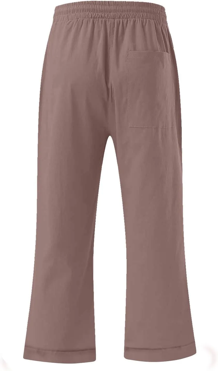 Anjikang Womens Capris for Summer Plus Size Lightweight Linen Capri Pants High Waisted Wide Leg Cropped Pants with Pockets