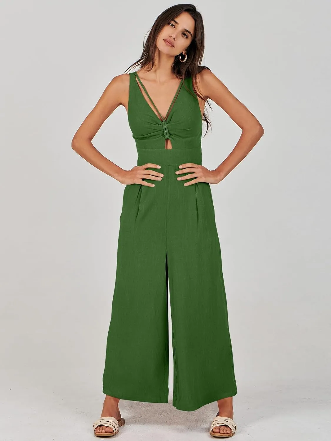 ANRABESS Women's Jumpsuits Summer Wide Leg Sleeveless V Neck Casual Dressy Linen Pants Rompers 2025 Vacation Beach Outfits