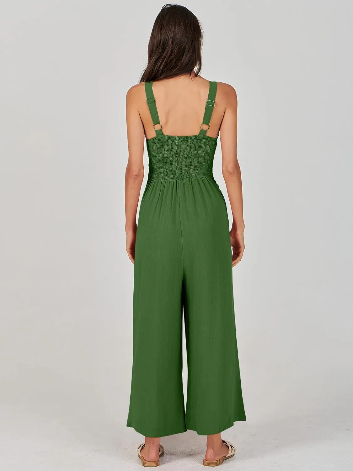 ANRABESS Women's Jumpsuits Summer Wide Leg Sleeveless V Neck Casual Dressy Linen Pants Rompers 2025 Vacation Beach Outfits