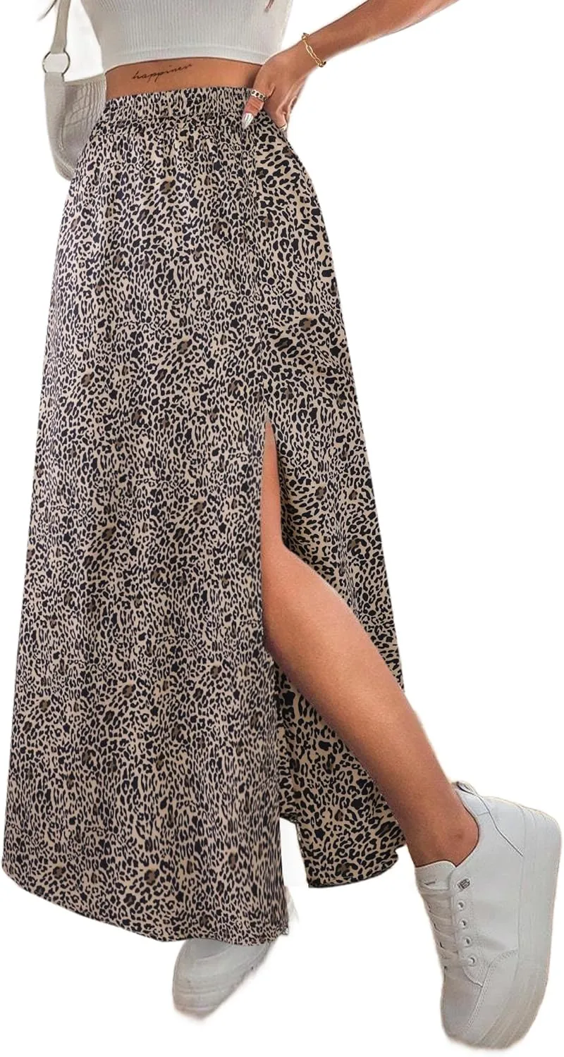 Avanova Women Boho Floral Slit Maxi Skirt Split Thigh High Waisted Long Sexy Skirt