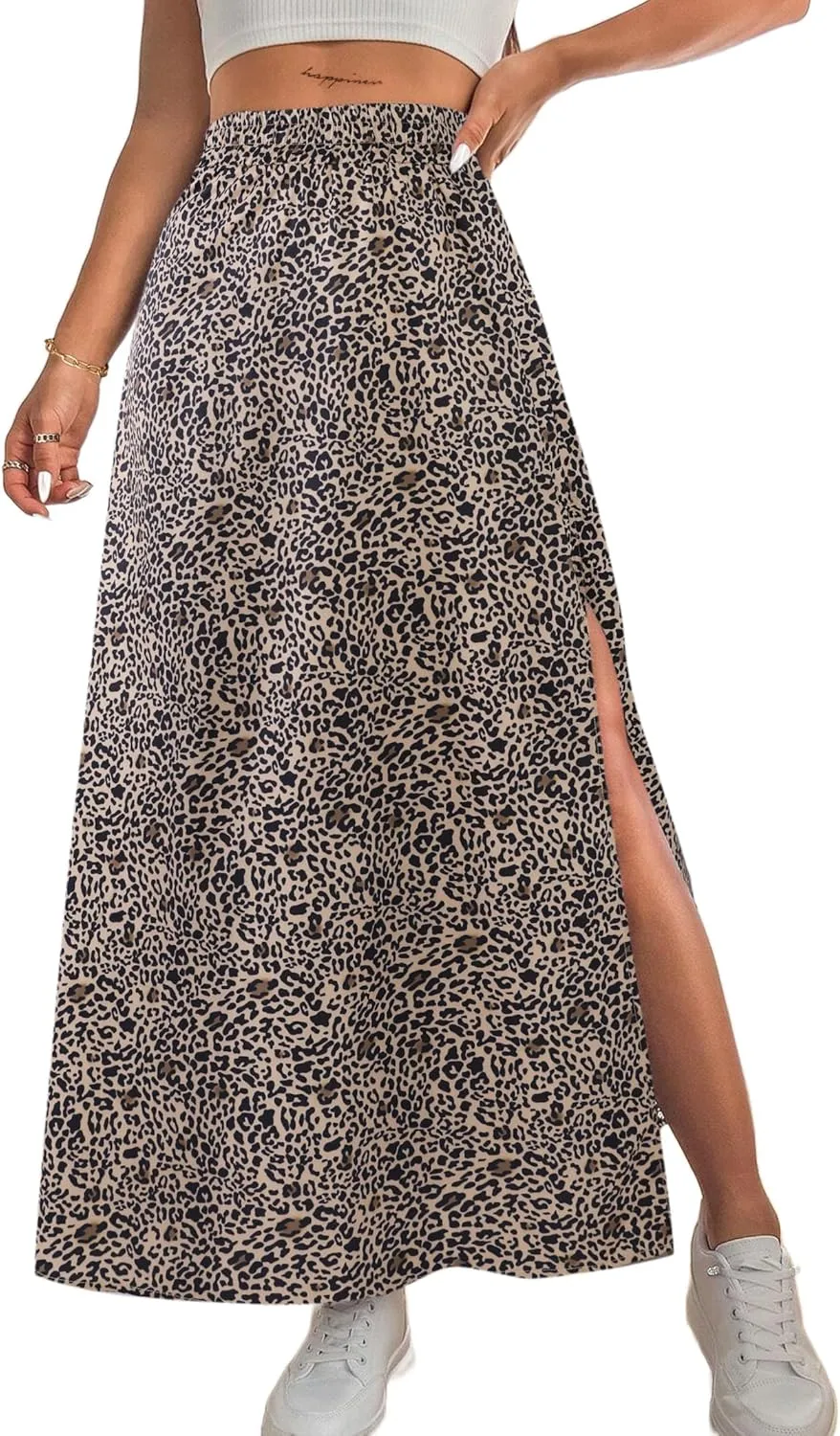 Avanova Women Boho Floral Slit Maxi Skirt Split Thigh High Waisted Long Sexy Skirt