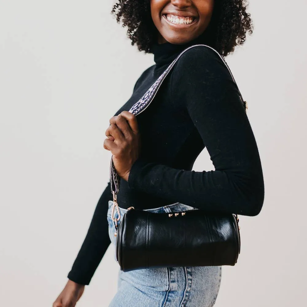 Bellamy Barrel Boho Tapestry Crossbody Strap Bag Black