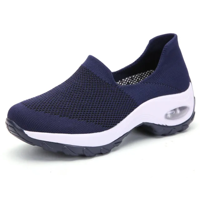 Breathable Knitted Women Sneakers Female Air Cushion Mesh Running Shoes Non-slip Light Lady Casual Shoes For Walking Working