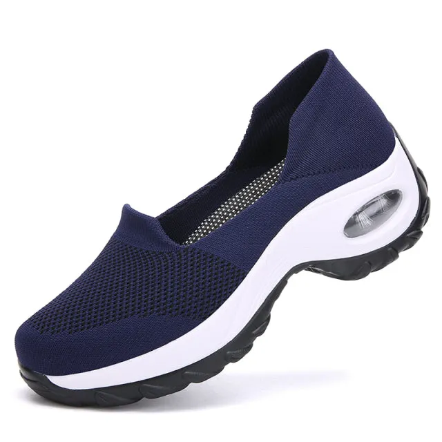 Breathable Knitted Women Sneakers Female Air Cushion Mesh Running Shoes Non-slip Light Lady Casual Shoes For Walking Working