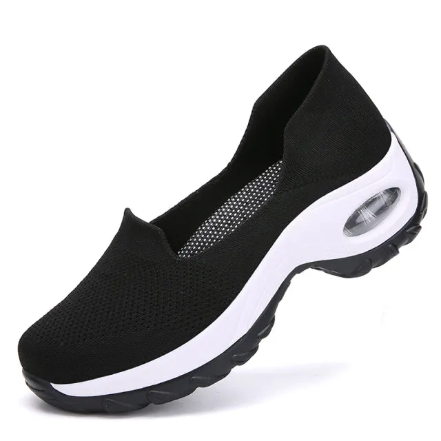 Breathable Knitted Women Sneakers Female Air Cushion Mesh Running Shoes Non-slip Light Lady Casual Shoes For Walking Working