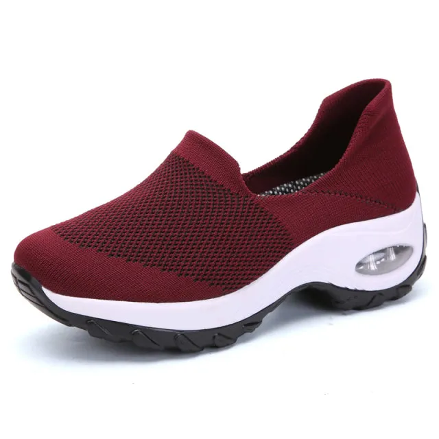 Breathable Knitted Women Sneakers Female Air Cushion Mesh Running Shoes Non-slip Light Lady Casual Shoes For Walking Working