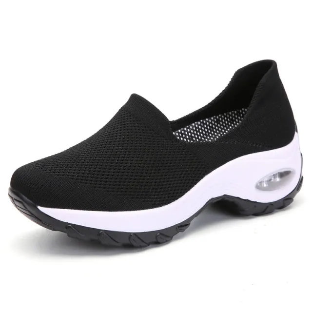 Breathable Knitted Women Sneakers Female Air Cushion Mesh Running Shoes Non-slip Light Lady Casual Shoes For Walking Working