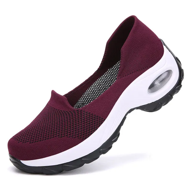 Breathable Knitted Women Sneakers Female Air Cushion Mesh Running Shoes Non-slip Light Lady Casual Shoes For Walking Working