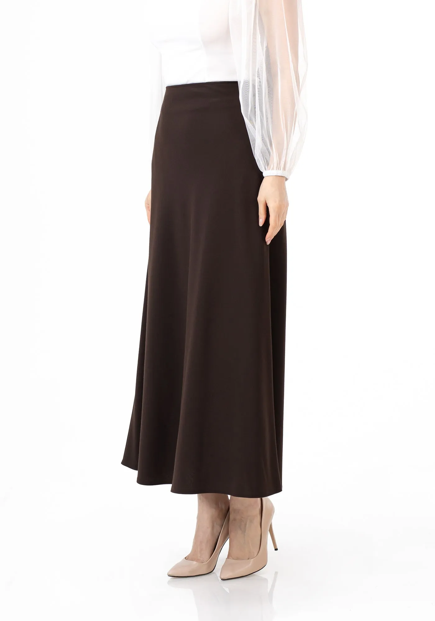 Brown A-Line Style Comfy Maxi Dress Skirt - G-Line