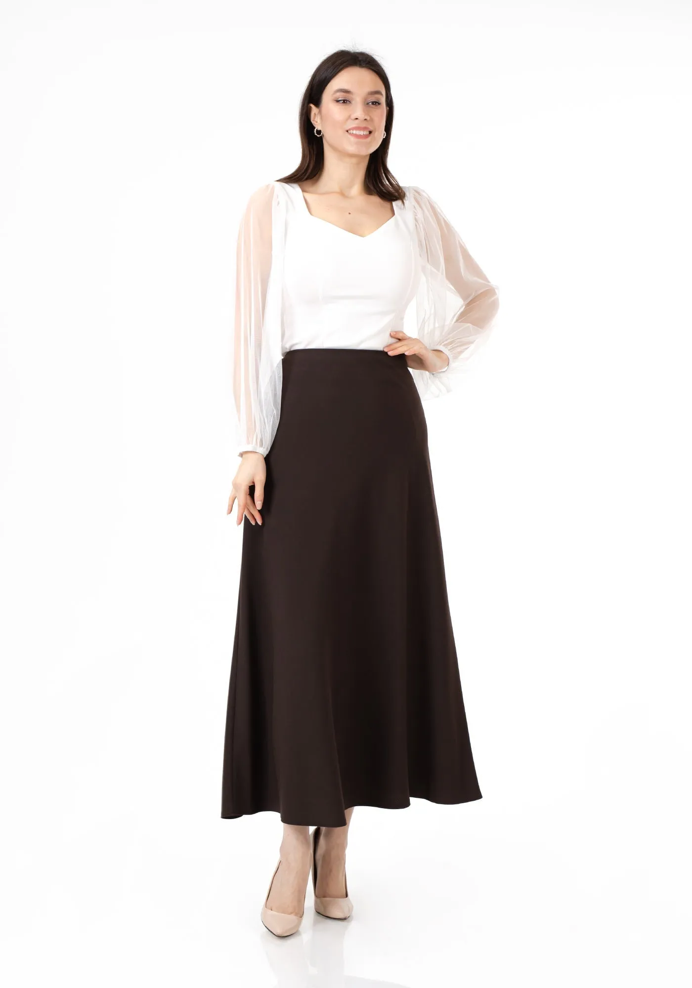 Brown A-Line Style Comfy Maxi Dress Skirt - G-Line