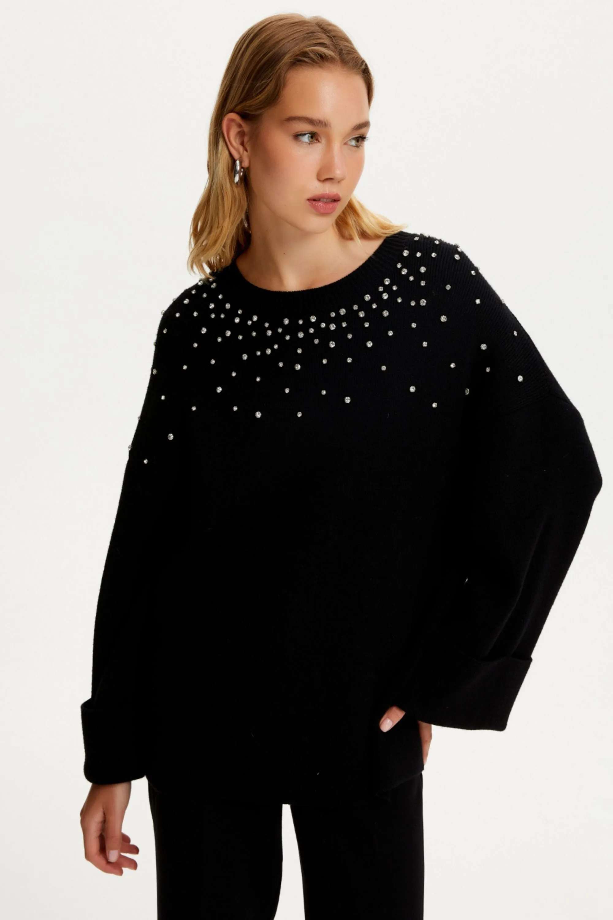 Crystal Stone Detailed Knit Sweater (Final Sale)