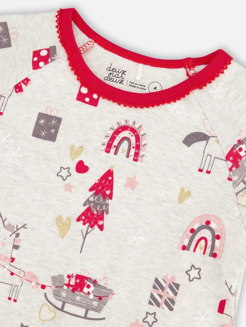 Deux Par Deux Christmas Unicorns Organic Cotton 2 Piece Pajama Set: Size 2 to 12 Years