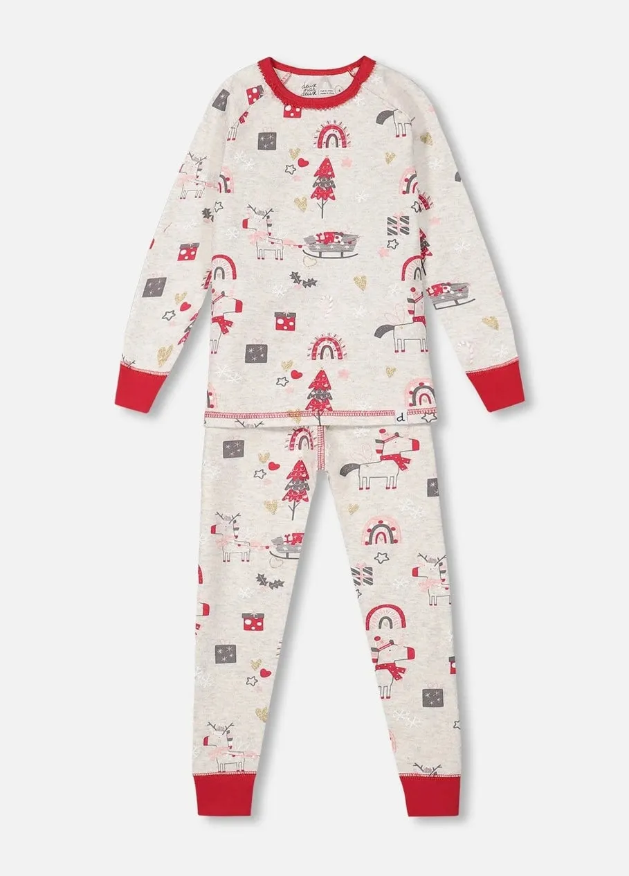Deux Par Deux Christmas Unicorns Organic Cotton 2 Piece Pajama Set: Size 2 to 12 Years