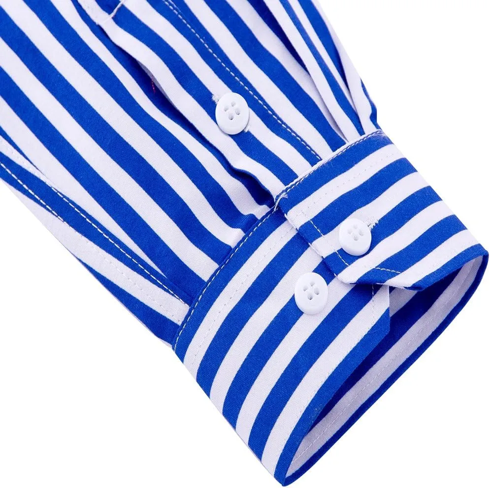 DOKKIA Men's Casual Long Sleeve Vertical Striped Button Down Dress Shirt