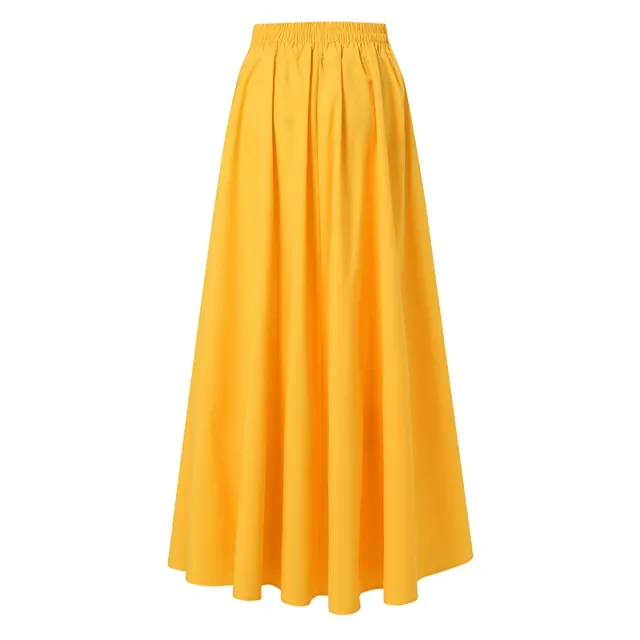 Elegant High-Waist Solid Loose A-Line Maxi Skirt