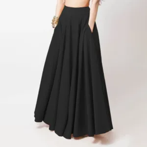 Elegant High-Waist Solid Loose A-Line Maxi Skirt