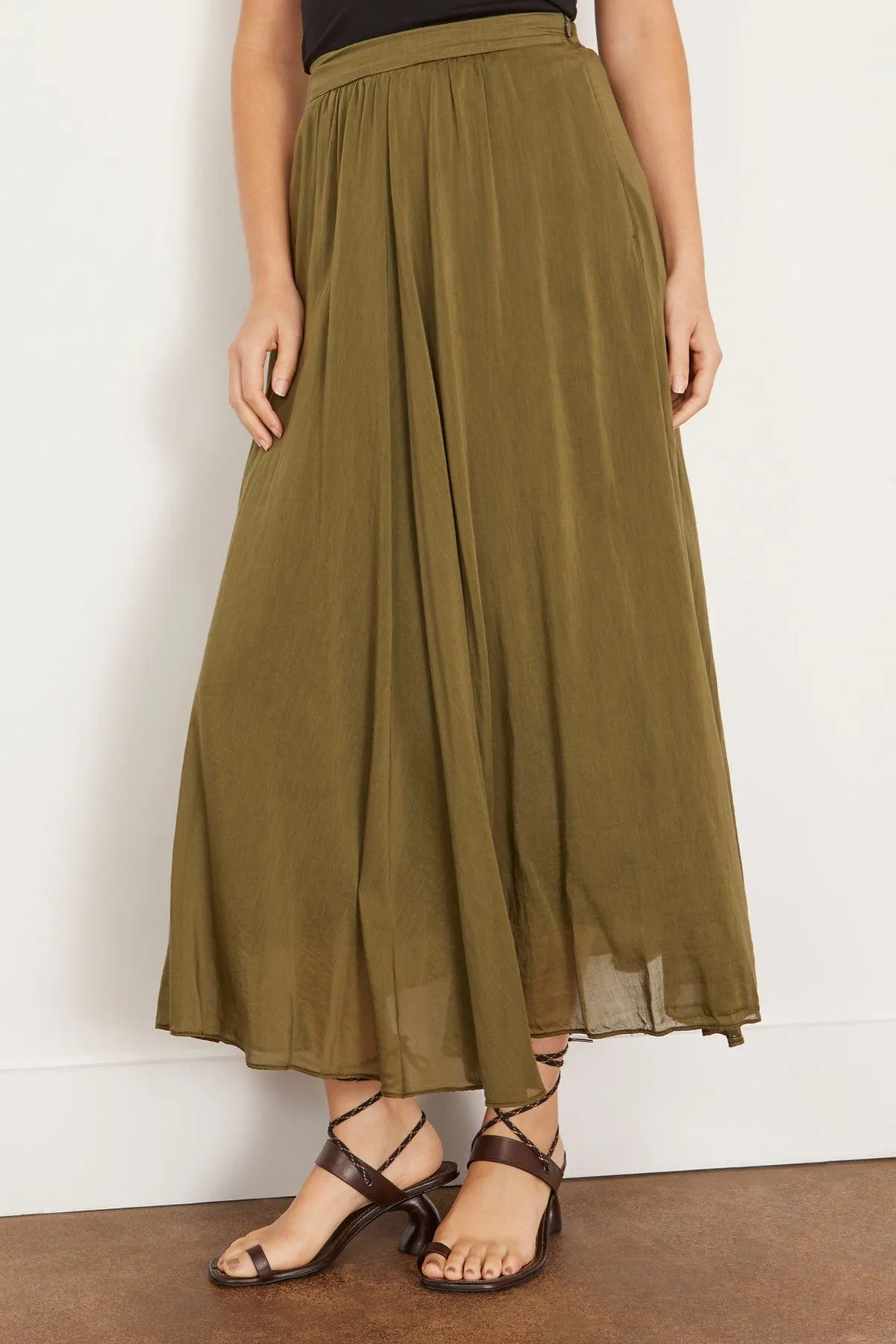 Essential Cotton Silk Voile Skirt in Olive