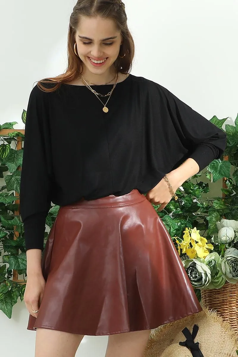 FAUX LEATHER CIRCLE SKIRT WITH BACK ZIPPER