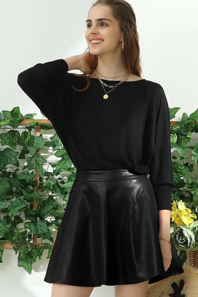 FAUX LEATHER CIRCLE SKIRT WITH BACK ZIPPER