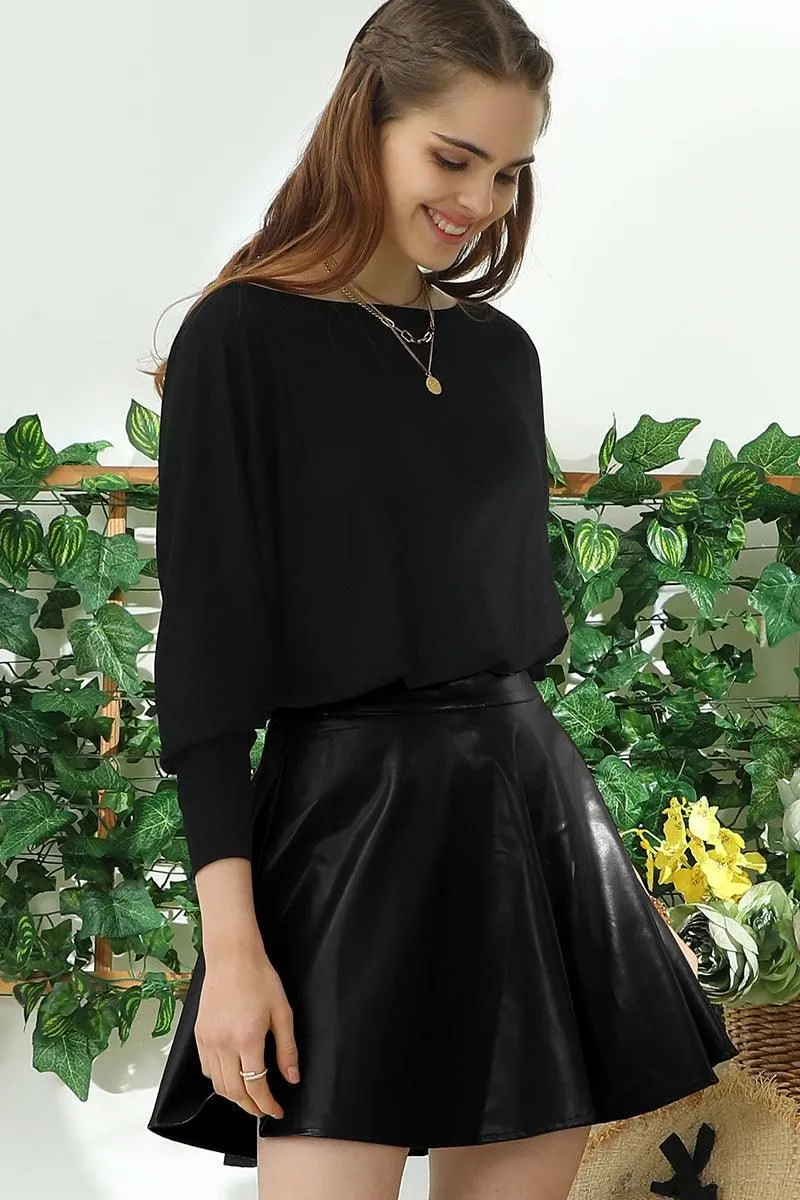 FAUX LEATHER CIRCLE SKIRT WITH BACK ZIPPER