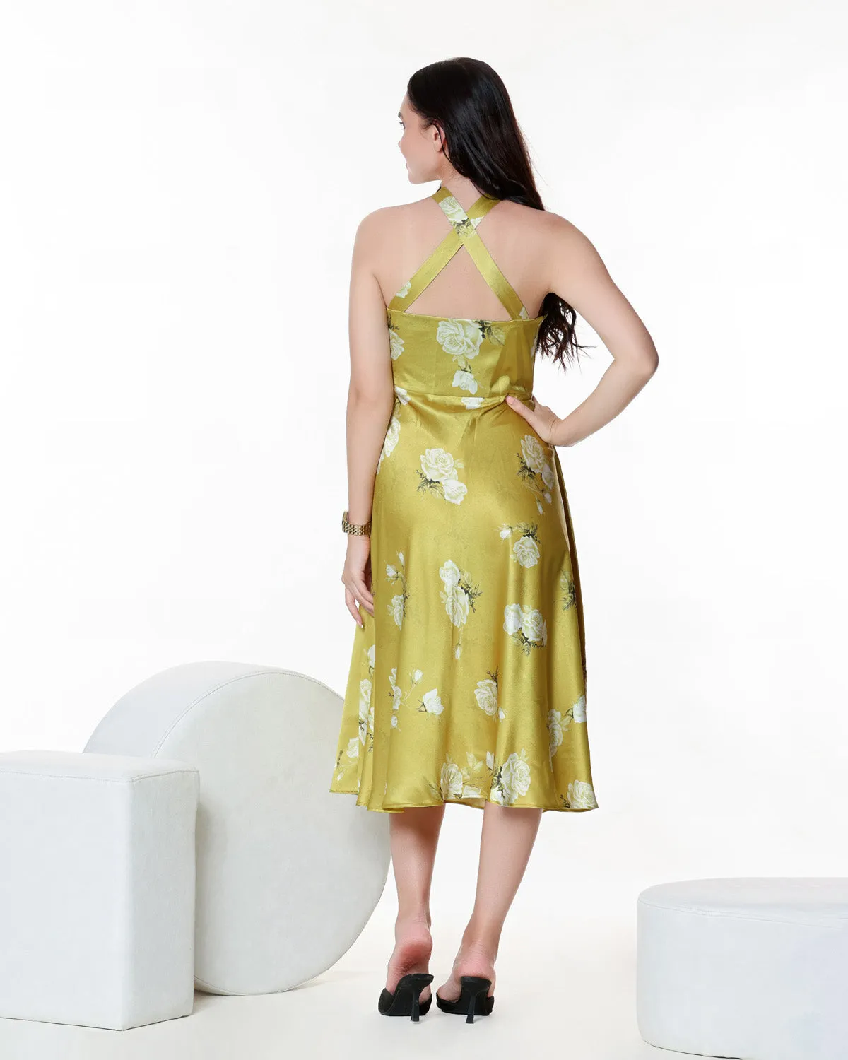 Floral Print Satin Midi Dress
