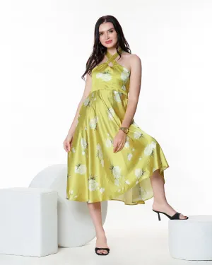 Floral Print Satin Midi Dress