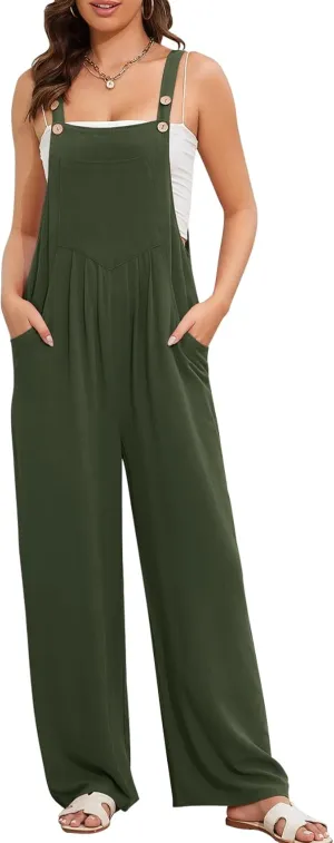 Flygo Overalls for Women Loose Fit Cotton Linen Bib Overalls Wide Leg Jumpsuits Casual 2025 Summer Rompers