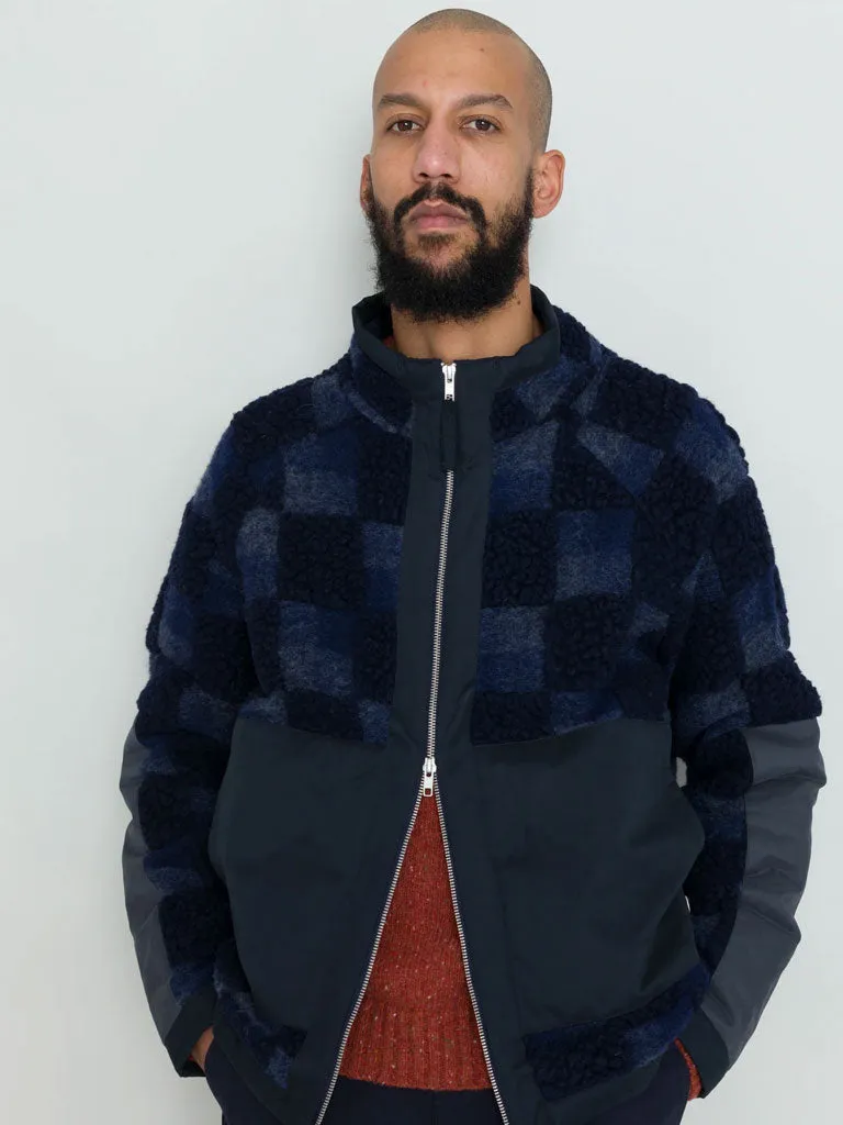 Folk Signal Fleece in Navy Checkerboard