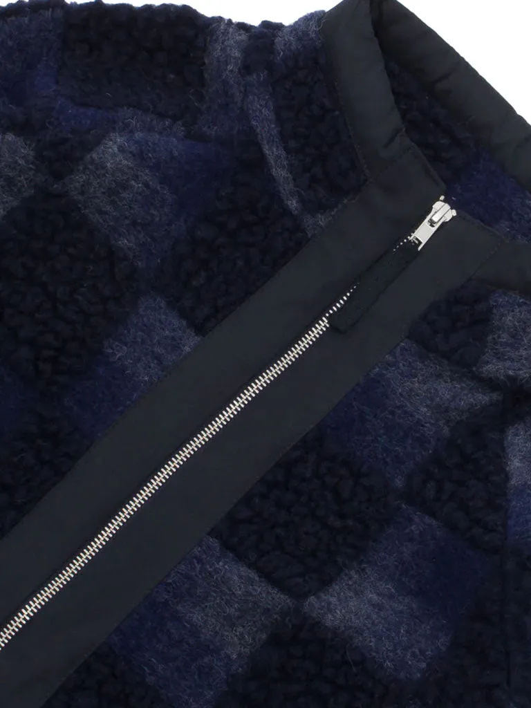 Folk Signal Fleece in Navy Checkerboard