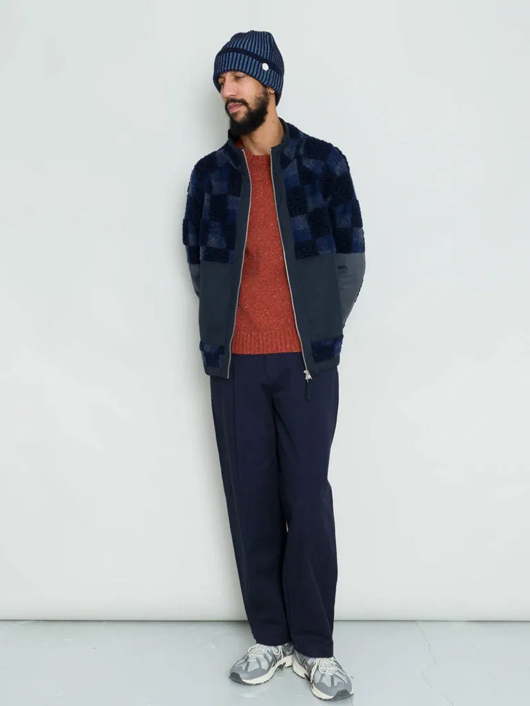 Folk Signal Fleece in Navy Checkerboard