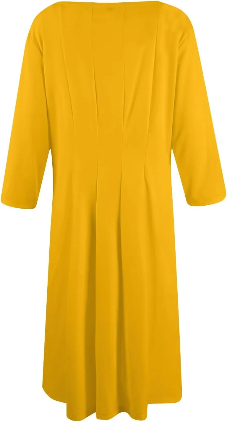 Formal Dresses for Women Casual Summer Spring 3/4 Sleeve Pleated A Line Midi Dresses for