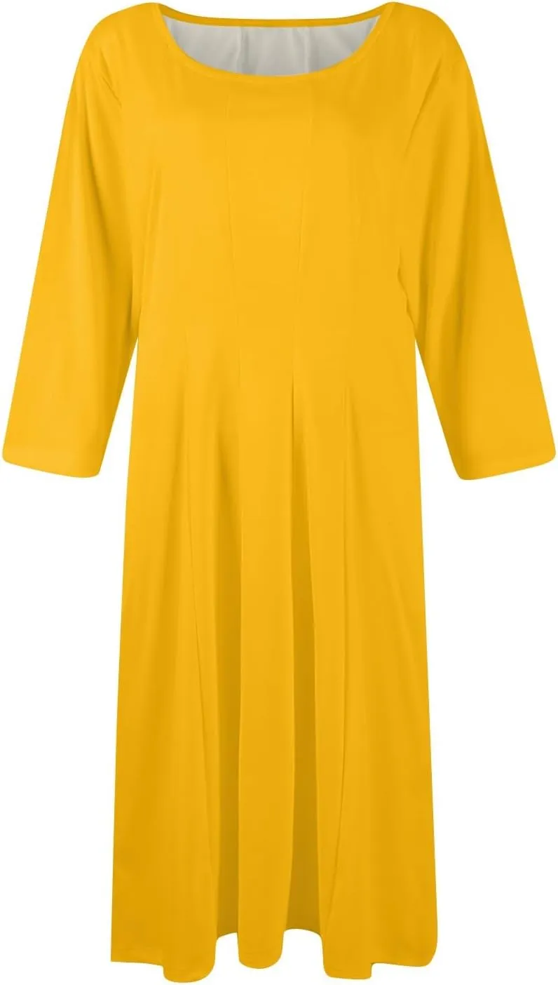 Formal Dresses for Women Casual Summer Spring 3/4 Sleeve Pleated A Line Midi Dresses for