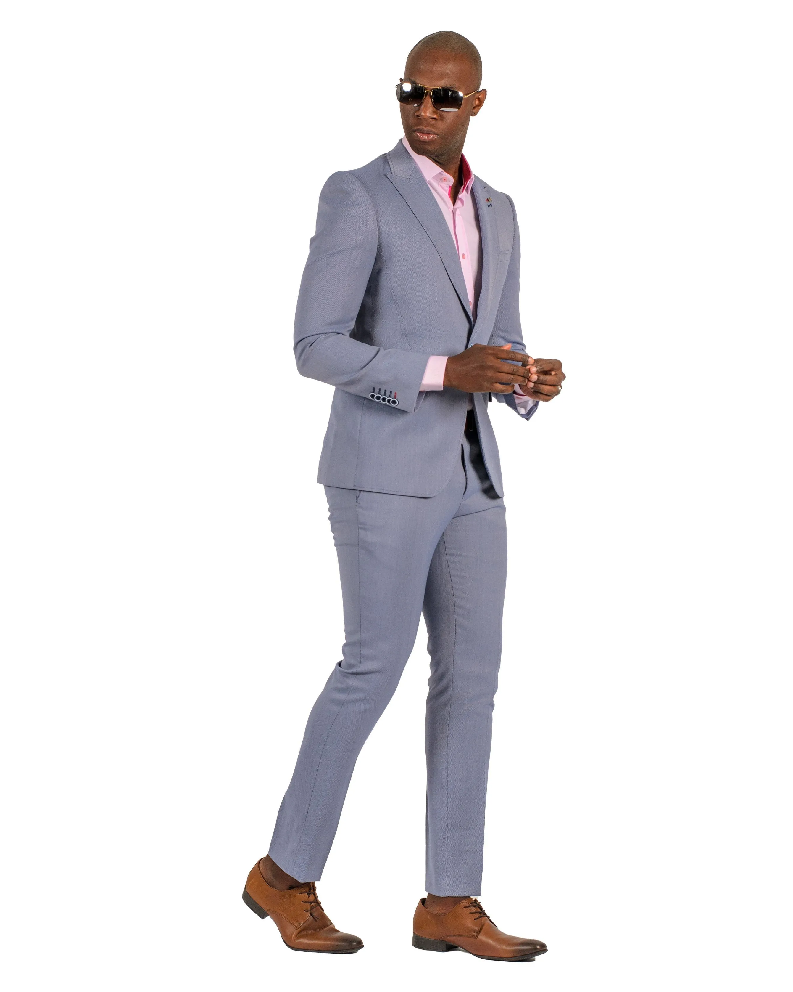 Giovanni Testi 1 Button Peak Lapel Stretch Travel Suit GTRVL1P-4775 Birdseye BLUE/RED
