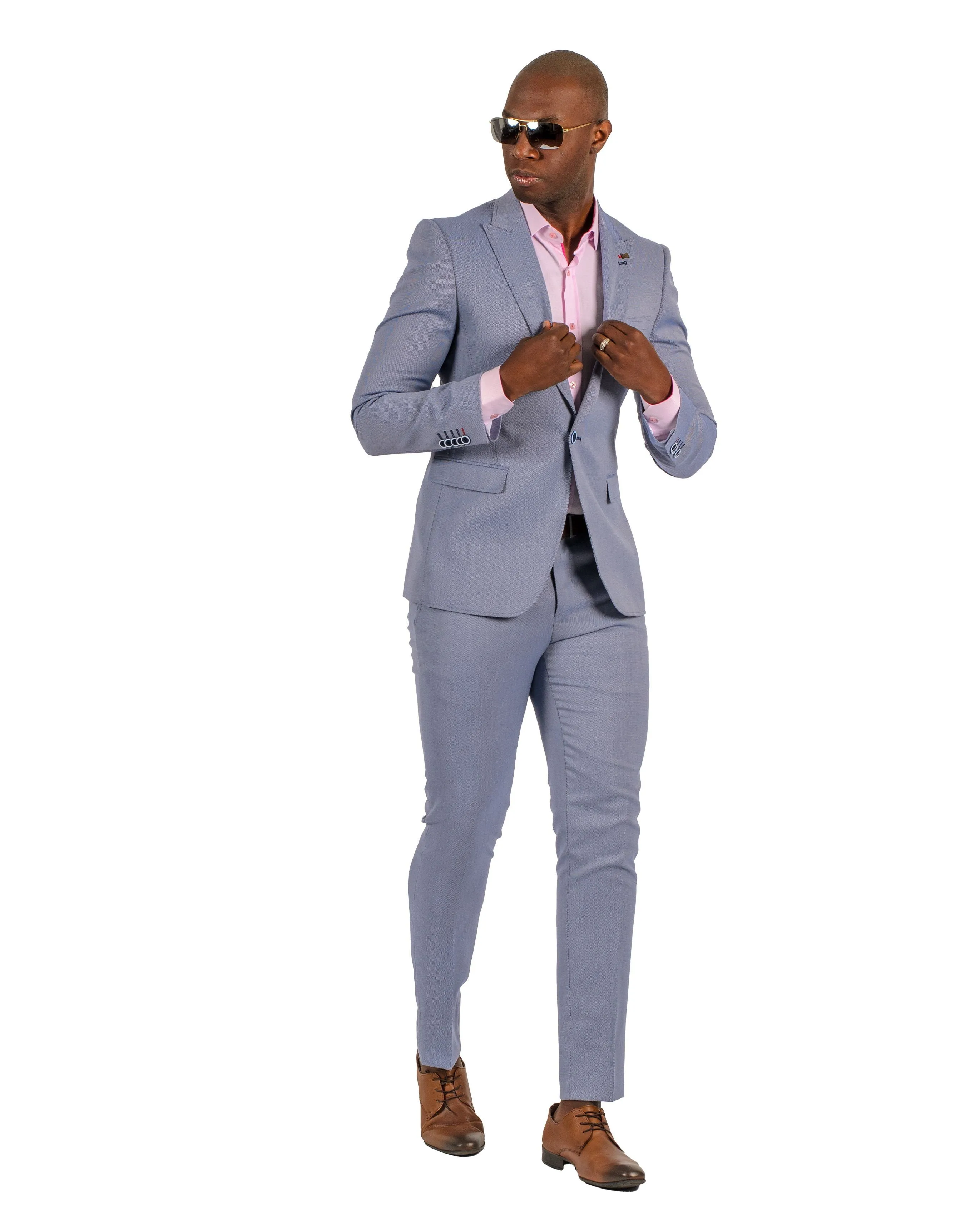 Giovanni Testi 1 Button Peak Lapel Stretch Travel Suit GTRVL1P-4775 Birdseye BLUE/RED
