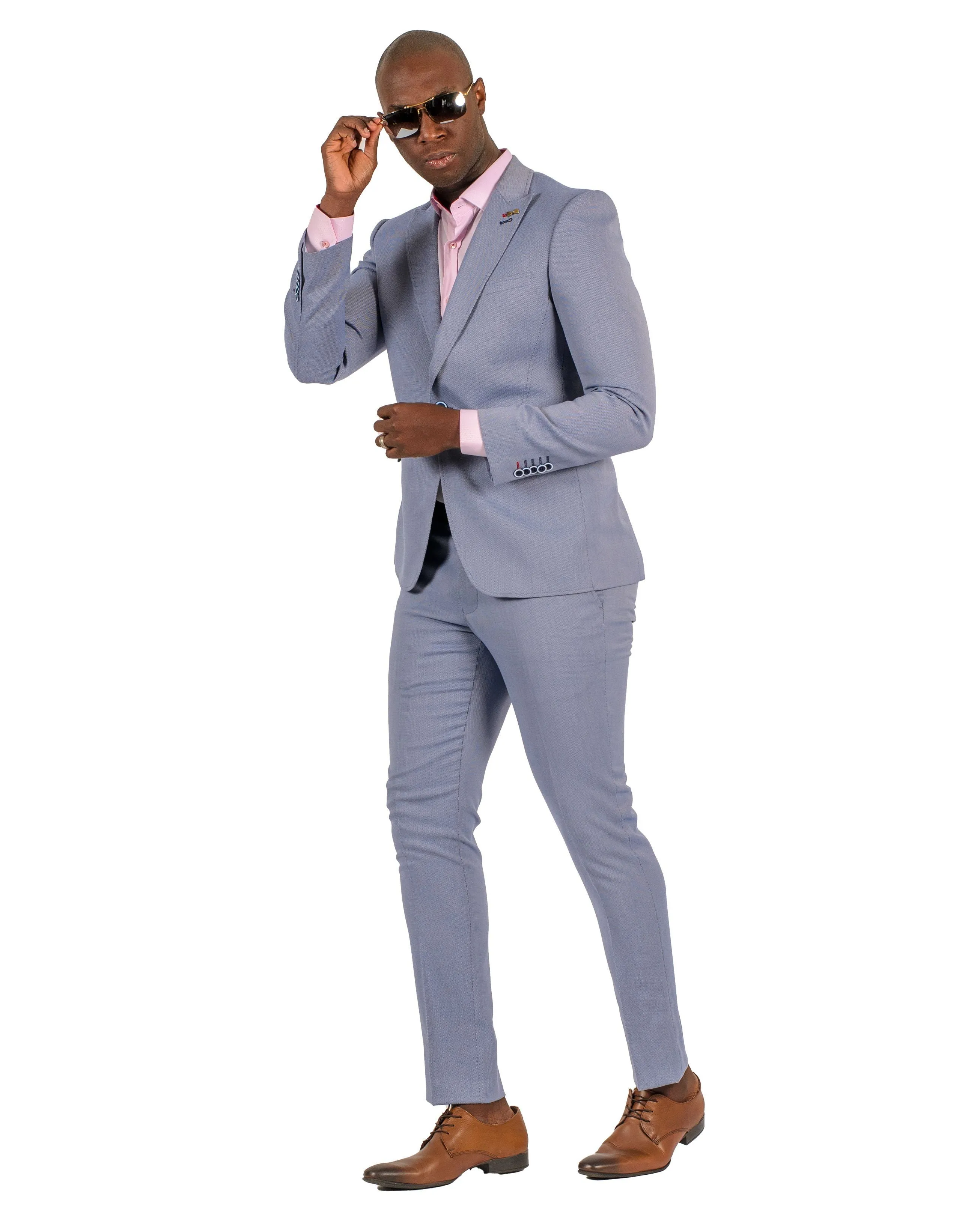 Giovanni Testi 1 Button Peak Lapel Stretch Travel Suit GTRVL1P-4775 Birdseye BLUE/RED