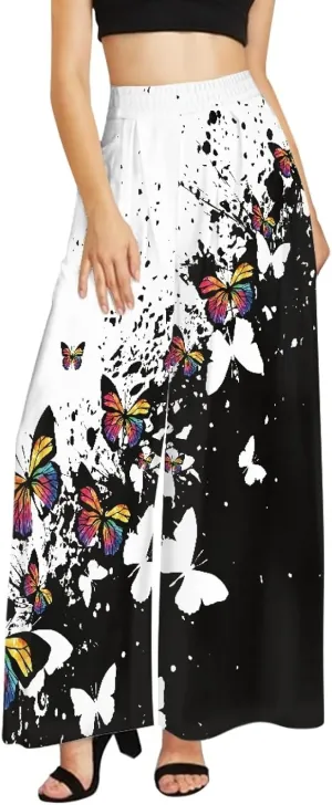 GLUDEAR Women's Yoga Pant Boho Palazzo Wide Leg Summer Beach Pants Hippie Bohemian Pilate