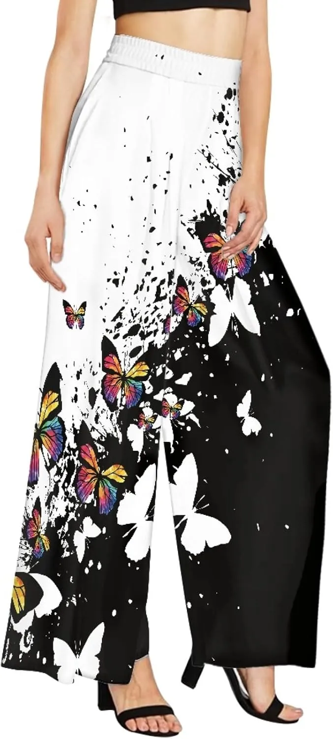 GLUDEAR Women's Yoga Pant Boho Palazzo Wide Leg Summer Beach Pants Hippie Bohemian Pilate