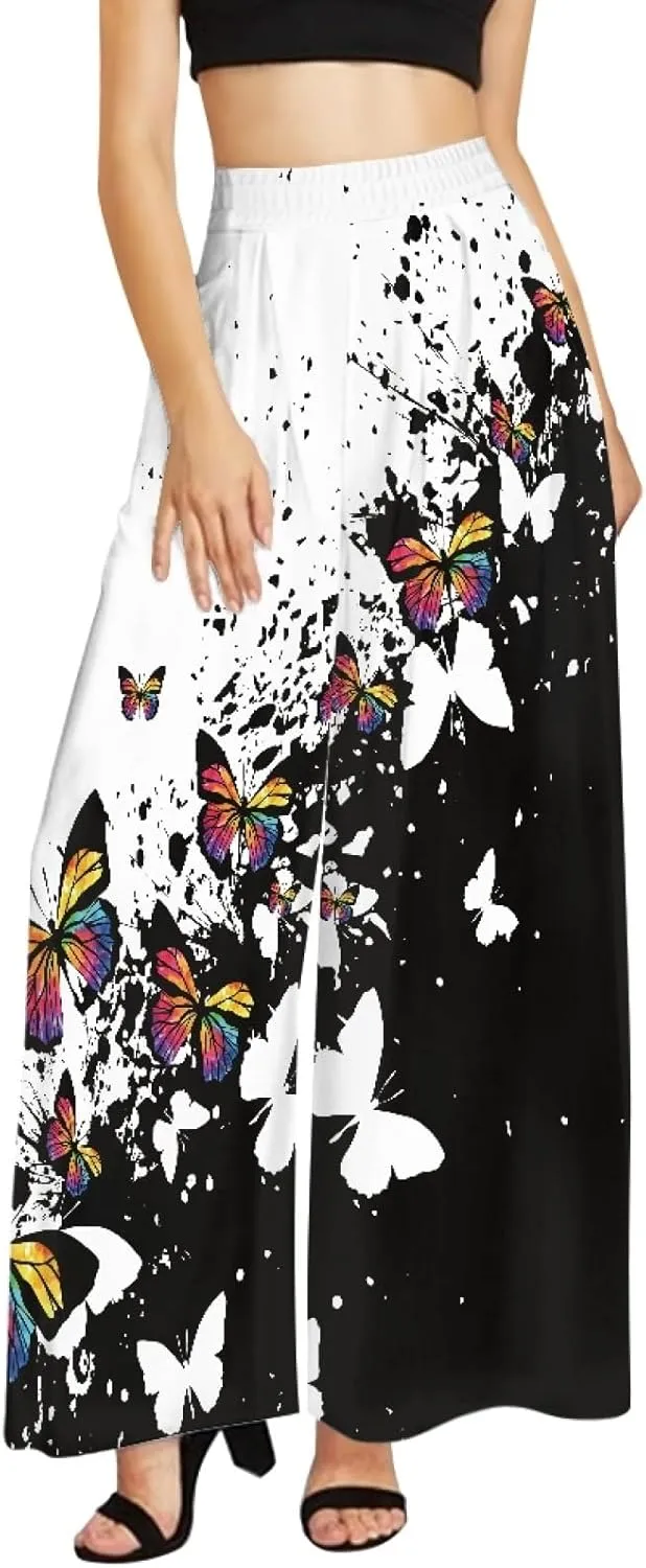 GLUDEAR Women's Yoga Pant Boho Palazzo Wide Leg Summer Beach Pants Hippie Bohemian Pilate