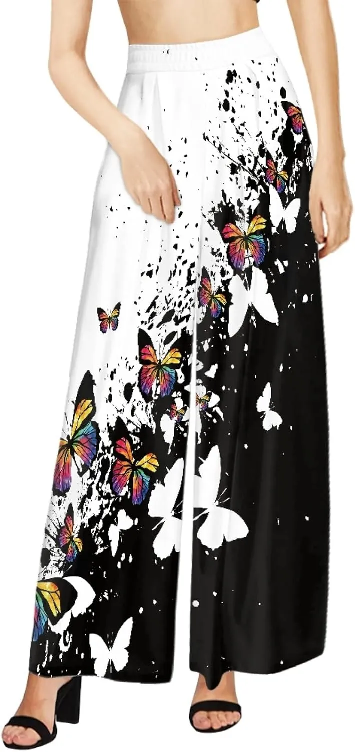 GLUDEAR Women's Yoga Pant Boho Palazzo Wide Leg Summer Beach Pants Hippie Bohemian Pilate
