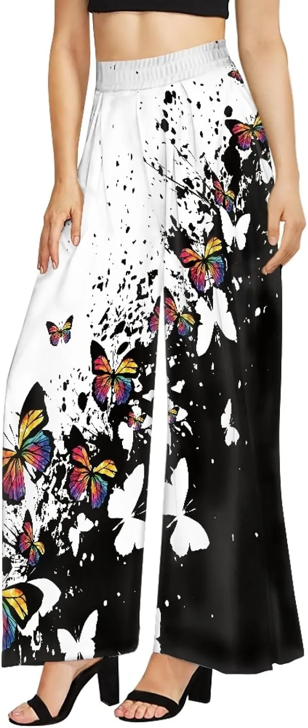 GLUDEAR Women's Yoga Pant Boho Palazzo Wide Leg Summer Beach Pants Hippie Bohemian Pilate