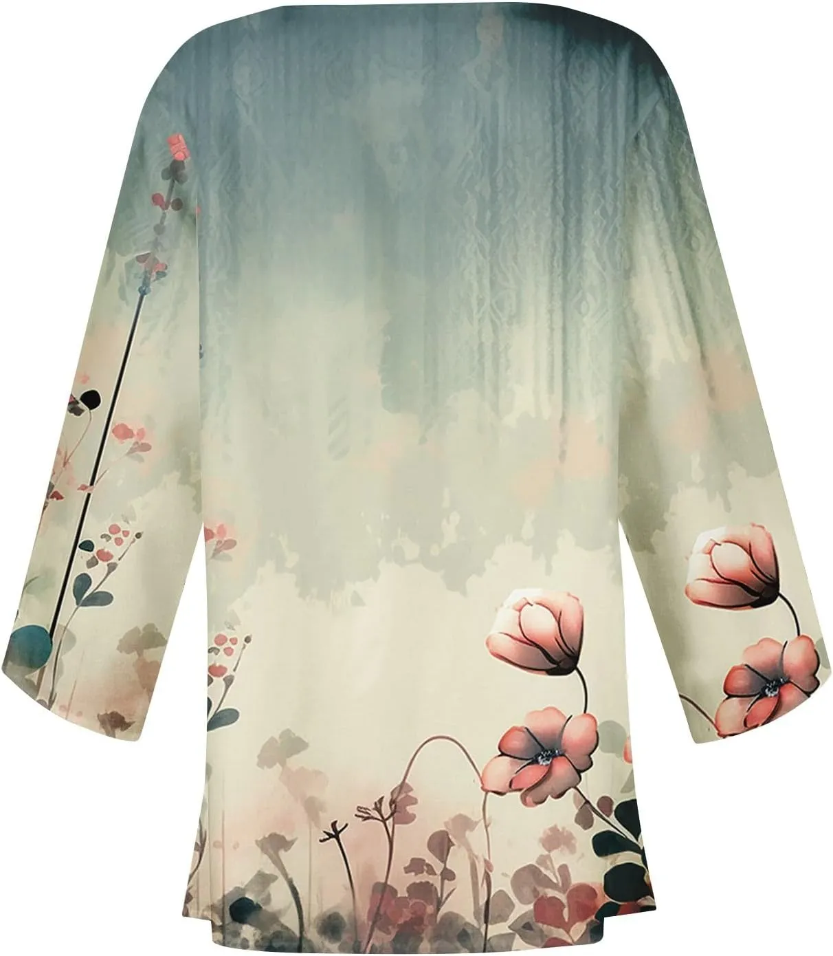 Hawaiian Boho Lightweight Jackets for Women Floral Print Puff Sleeve Kimono Cardigan Loose Cover Up Casual Blouse Top