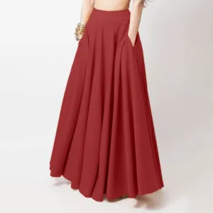 High-Waist Solid A-line Maxi Skirt