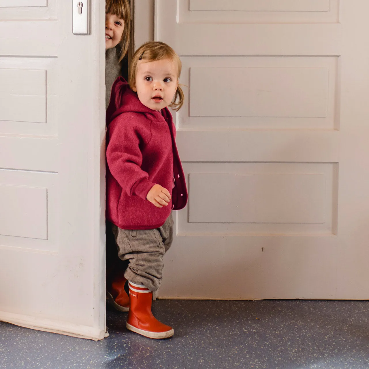 Hooded Jacket  with Buttons - 100% Organic Wool Fleece (0-6y)