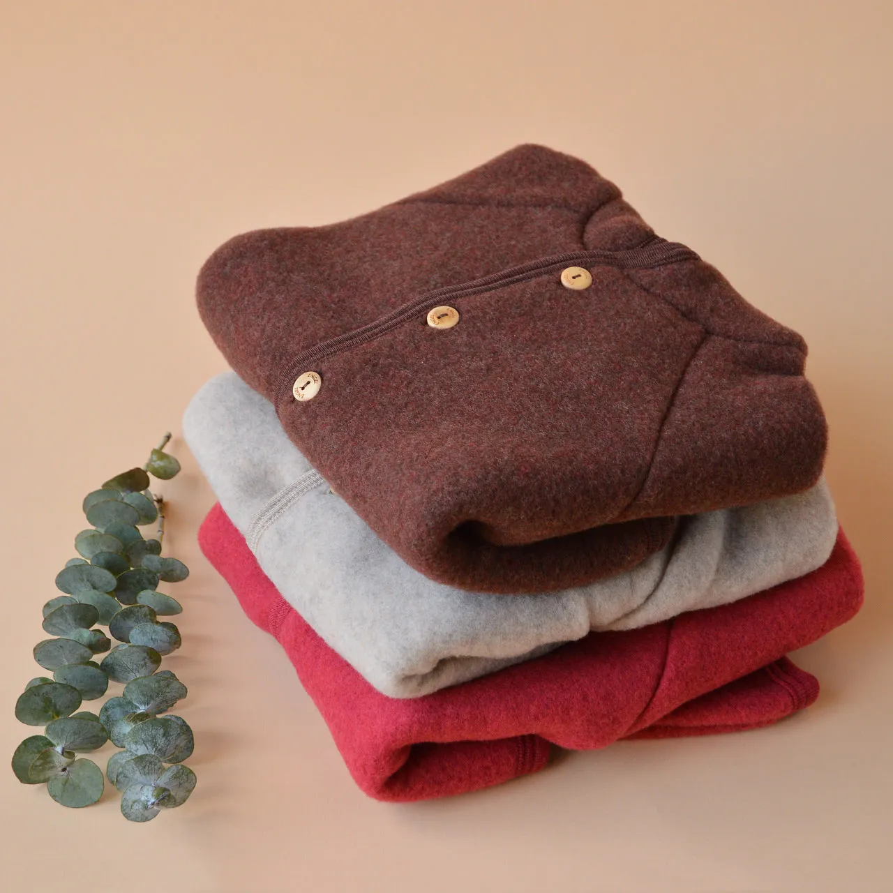 Hooded Jacket  with Buttons - 100% Organic Wool Fleece (0-6y)