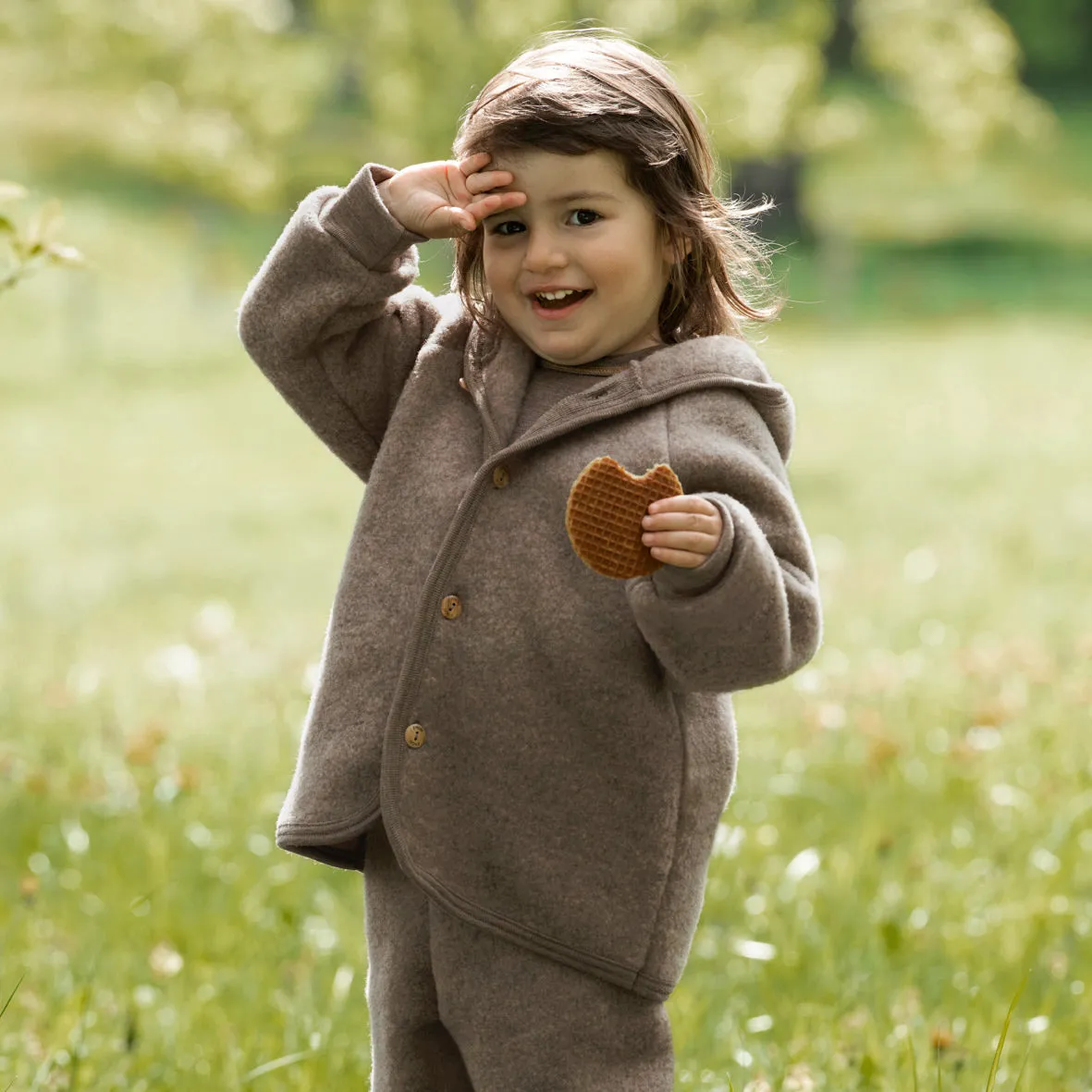 Hooded Jacket  with Buttons - 100% Organic Wool Fleece (0-6y)