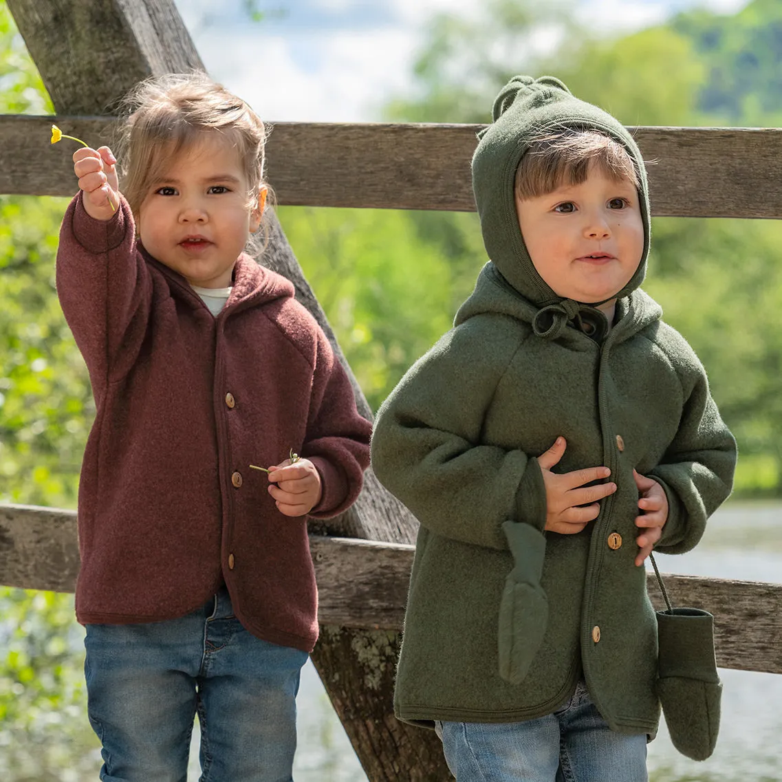 Hooded Jacket  with Buttons - 100% Organic Wool Fleece (0-6y)