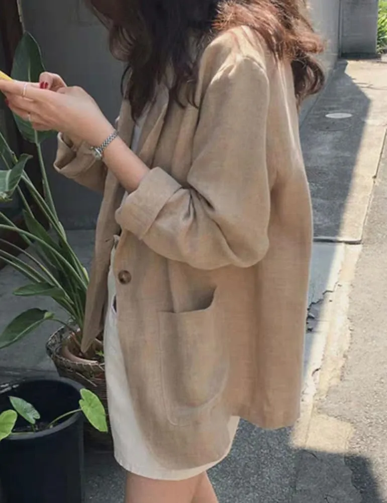 IDEALSANXUN Womens Linen Blazer Casual Long Sleeve Lightweight Spring Summer Jackets