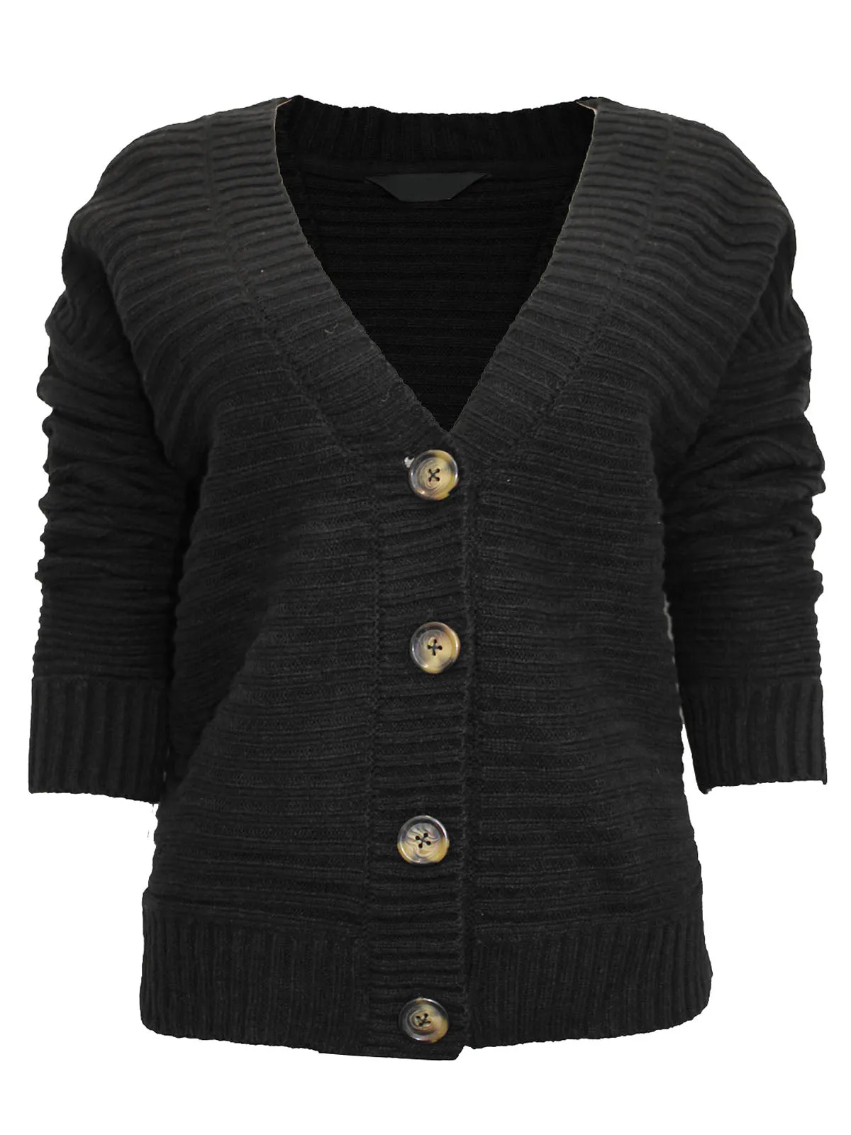 Ladies Wide Ribbed Button Through Soft Knitted V-Neck Plus Size Cardigans